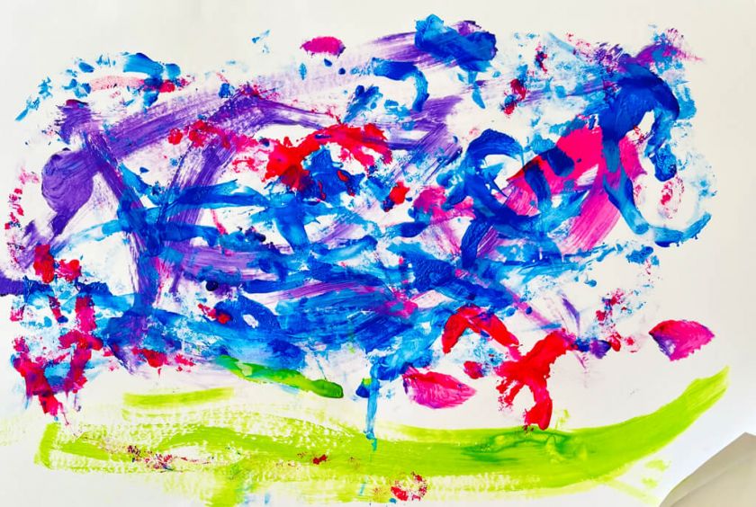 Ein buntes, gemaltes, abstraktes Bild - Lieblingsfarben von Kinder aus dem Kinderheim Erlenbusch